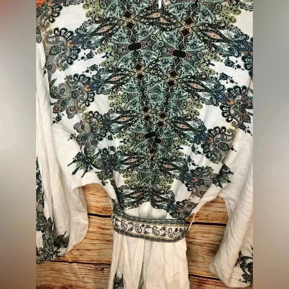 NWOT Venus White Multi Paisley Linen Blend Blouson Slv Romper - Picture 12 of 16